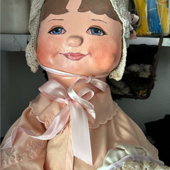 Very Large VTG Handmade And Painted Cloth Dolls,Little Girl & Her Baby Doll,1997 - Picture 3 of 6